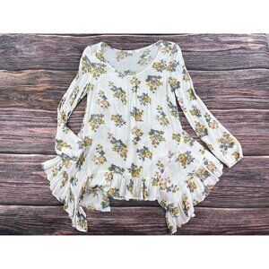 Entro Sz S Womens Floral Print Tunic Top Peasant Blouse Ruffle Asymmetrical Hem